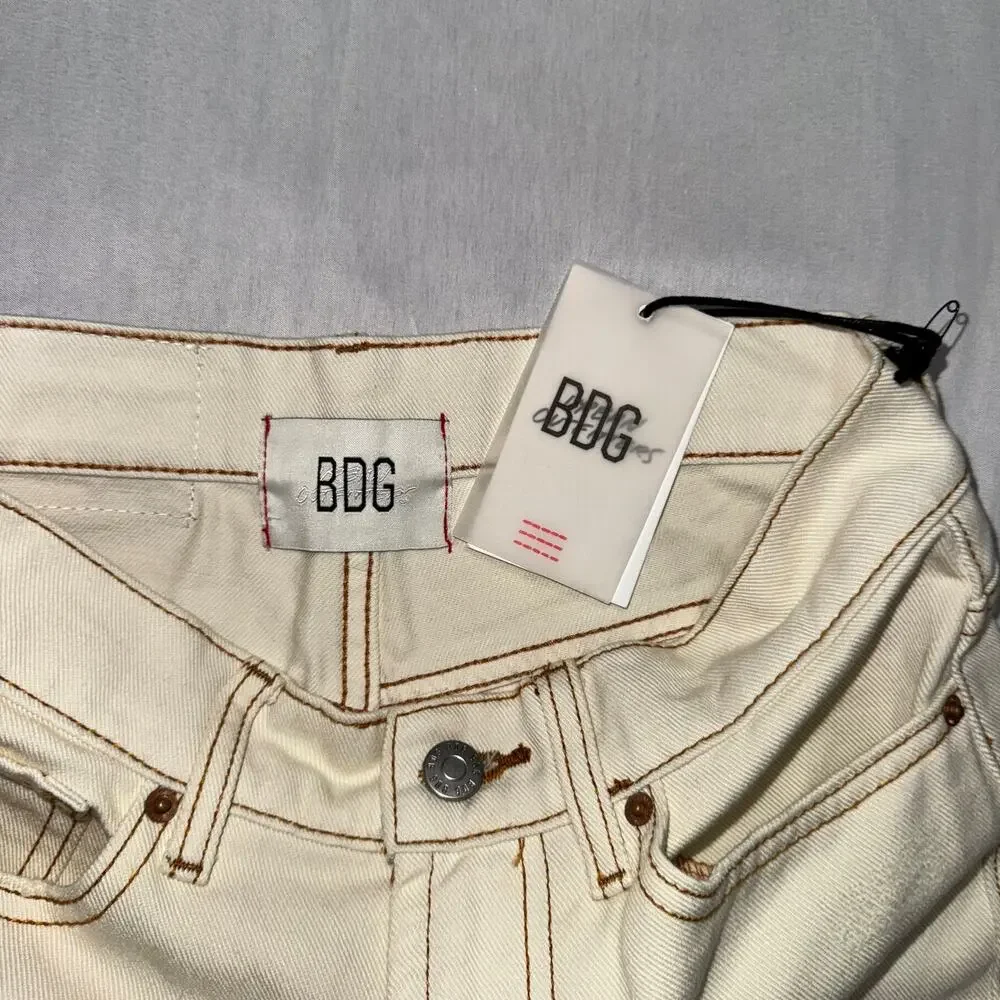 BDG Urban Outfitters Loose Straight Jeans NWT Size 24 Destroyed Ivory High Rise - Picture 7 of 16